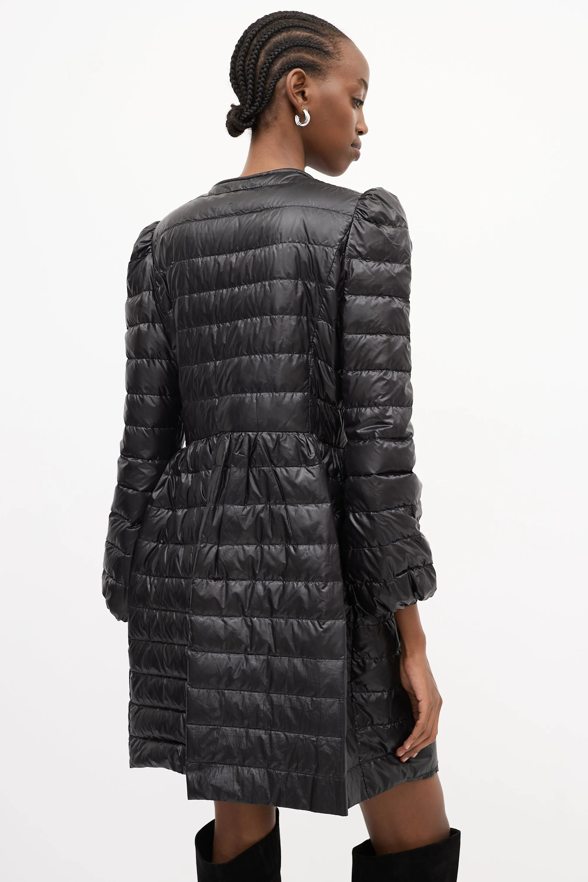 Black Mid Length A-Line Down Puffer Coat