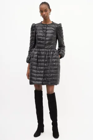 Black Mid Length A-Line Down Puffer Coat