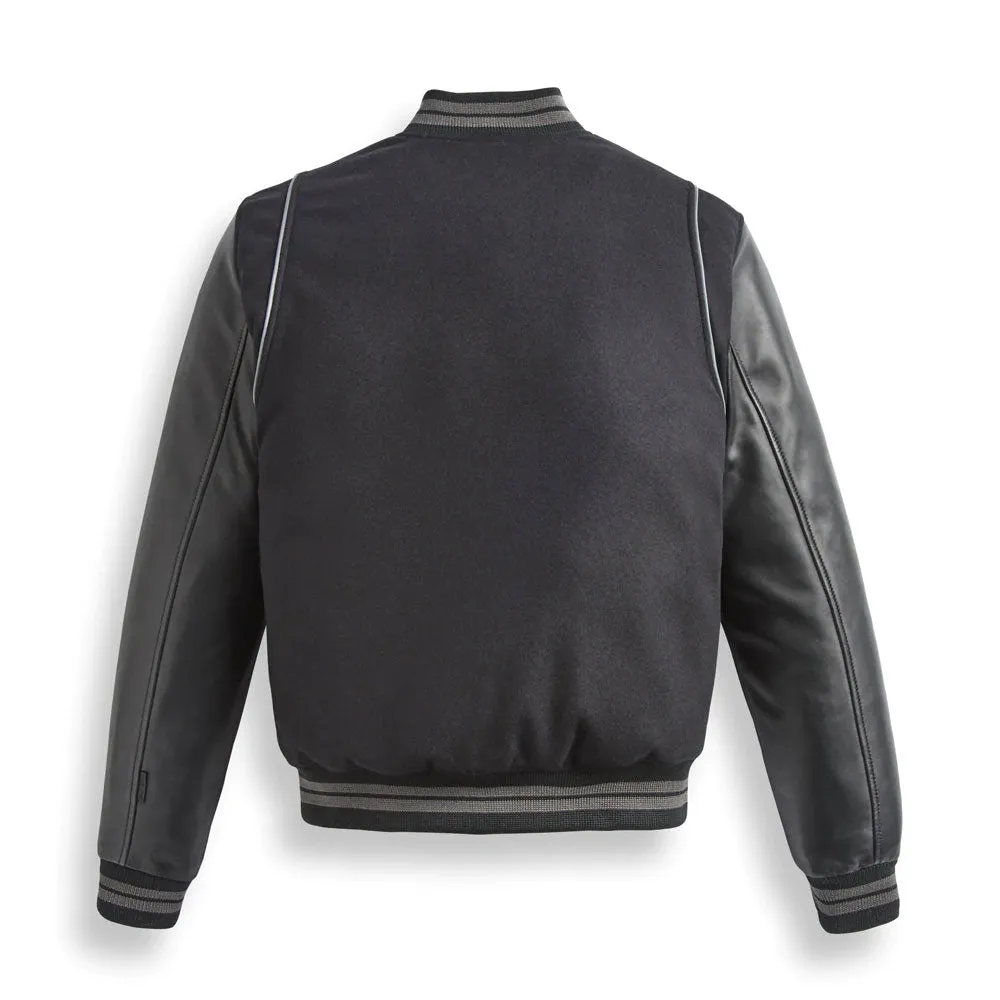 Black Varsity Leather Bomber Jacket