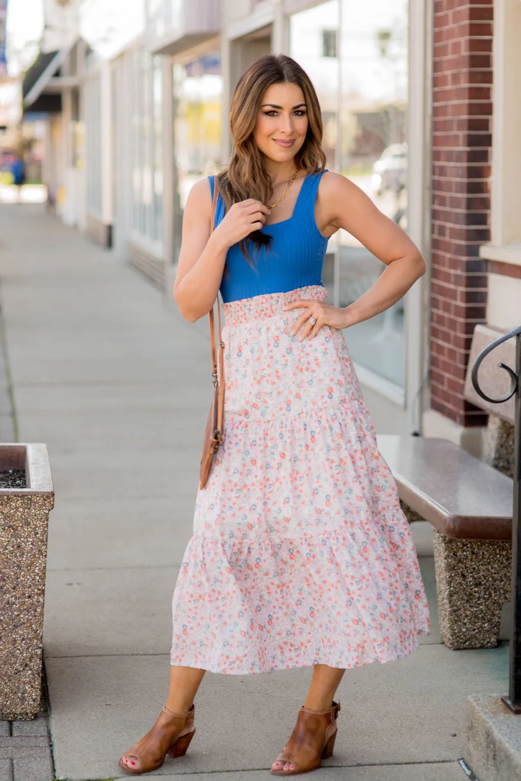 Blossoms Tiered Midi Skirt