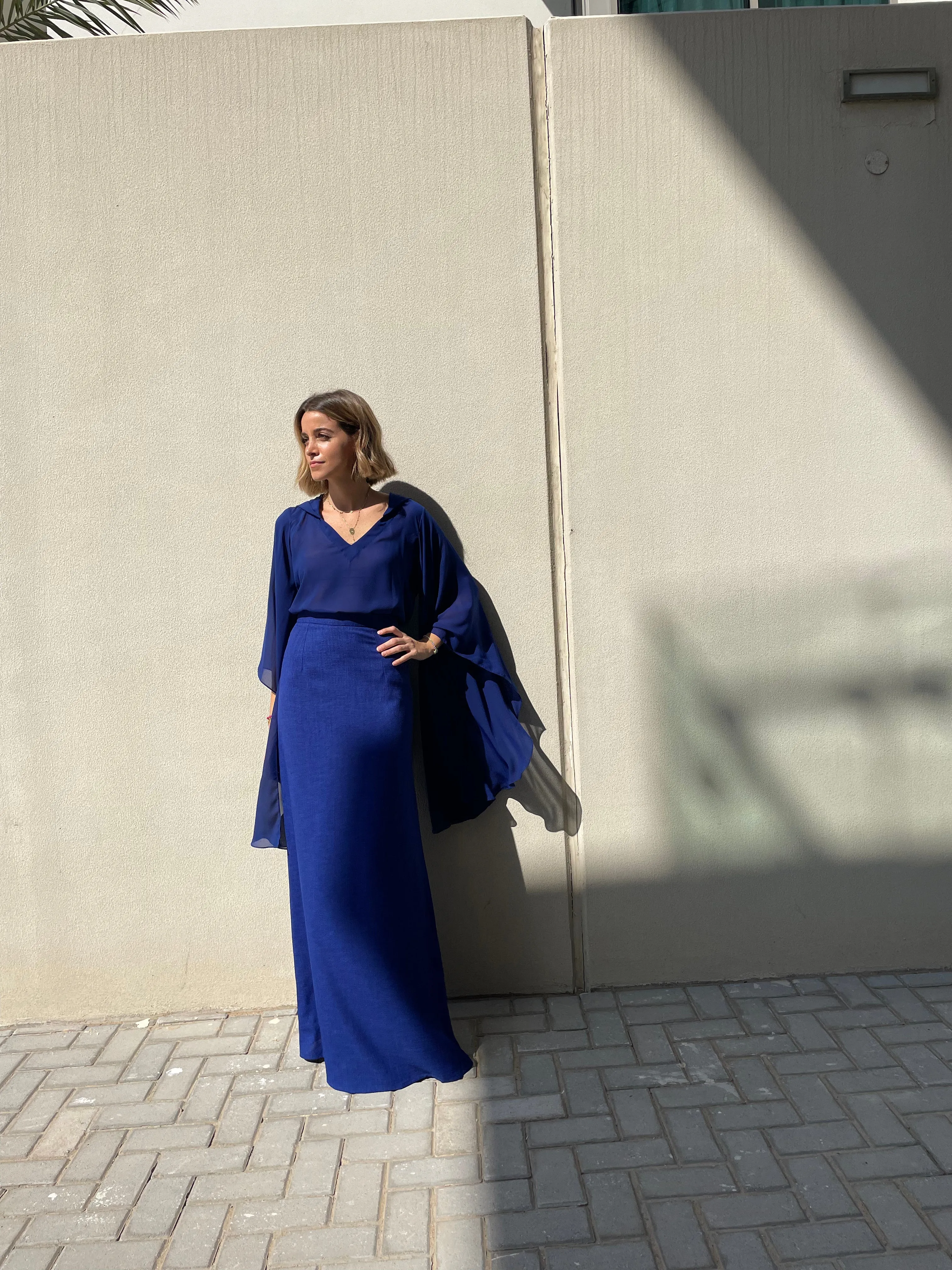 Blue linen maxi skirt