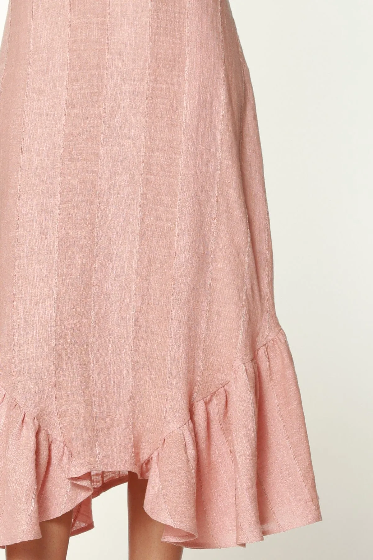 Blush Flounced Linen Midi Skirt