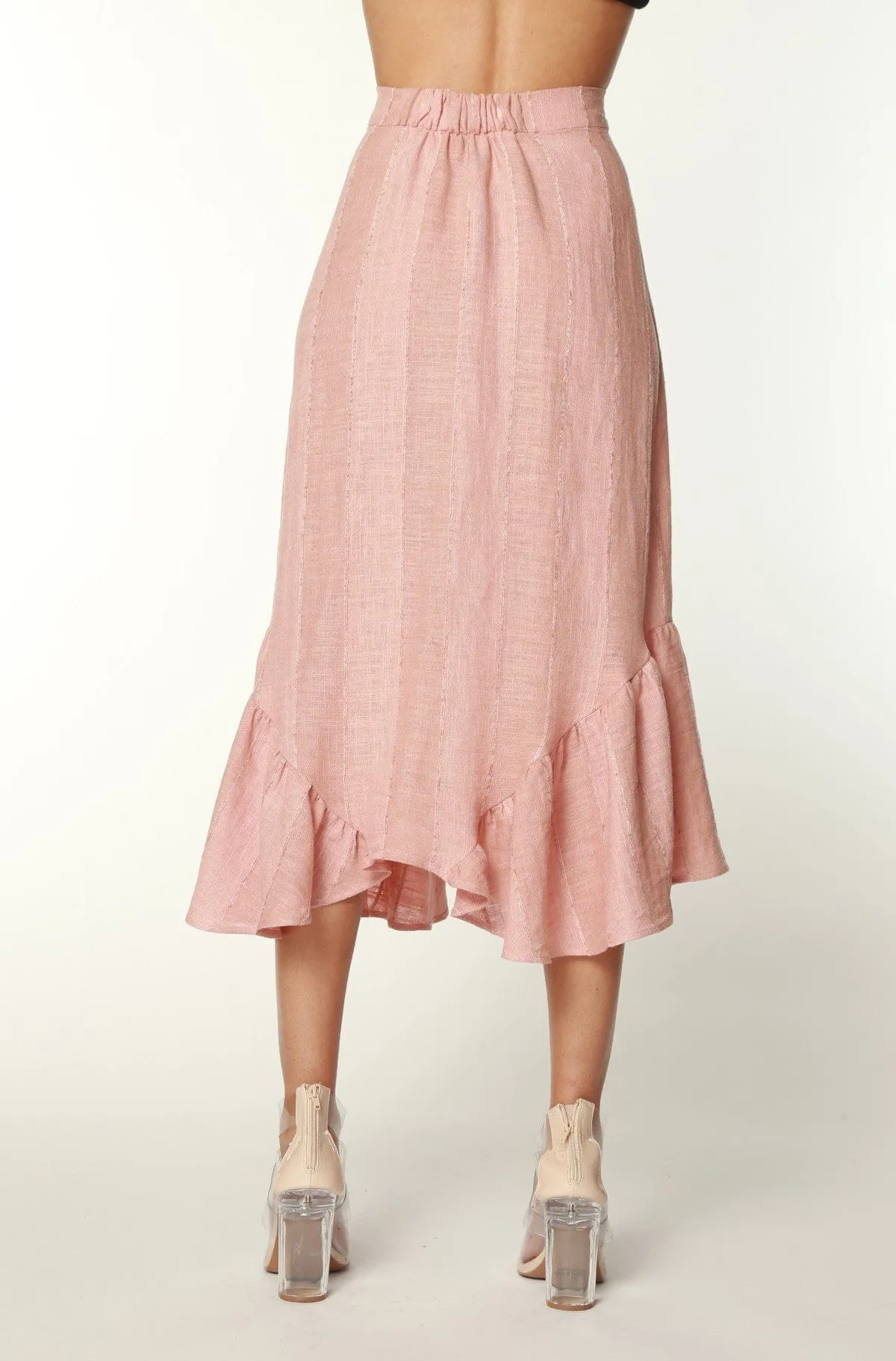 Blush Flounced Linen Midi Skirt