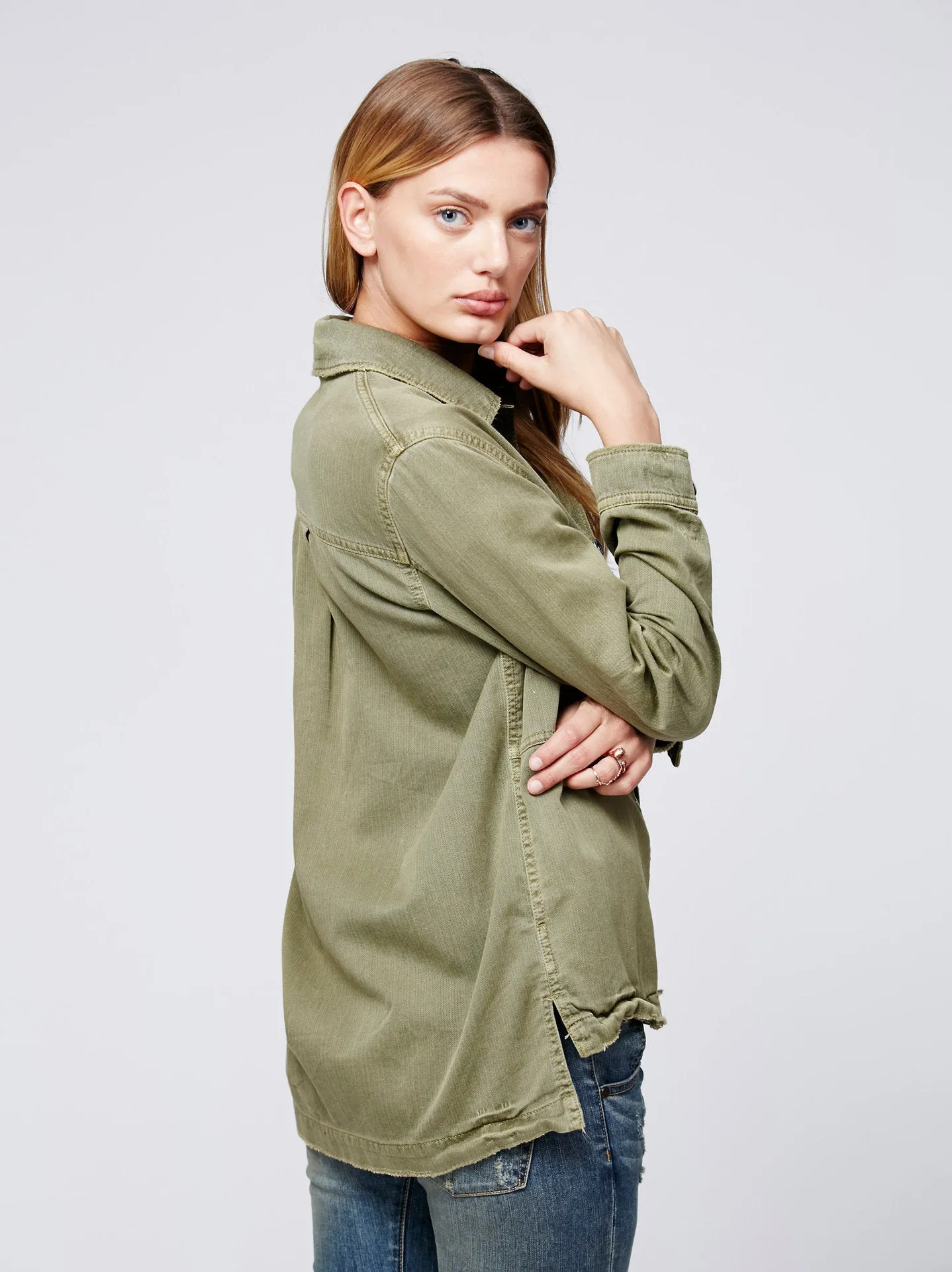 Boho Army Jacket Shirt Embellished Seed Bead Military Officer Stripes Eagle Button Down Khaki Olive Drab Green Or Black You Choose Available In Sizes Extra Small XS Small Medium Or Large