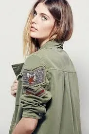 Boho Army Jacket Shirt Embellished Seed Bead Military Officer Stripes Eagle Button Down Khaki Olive Drab Green Or Black You Choose Available In Sizes Extra Small XS Small Medium Or Large