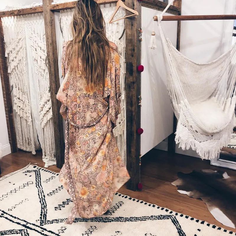 Boho Print Long Kimono Cardigan