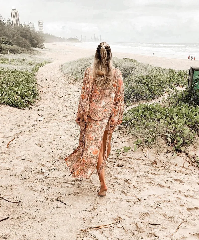 Boho Print Long Kimono Cardigan