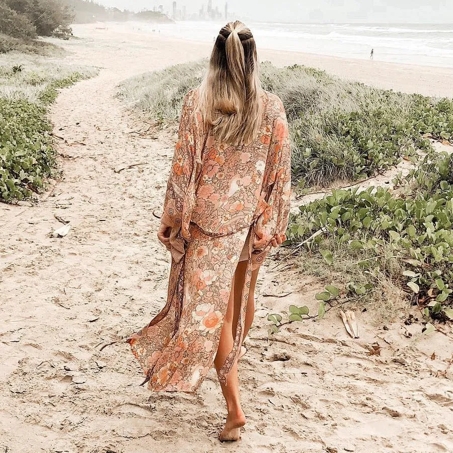 Boho Print Long Kimono Cardigan