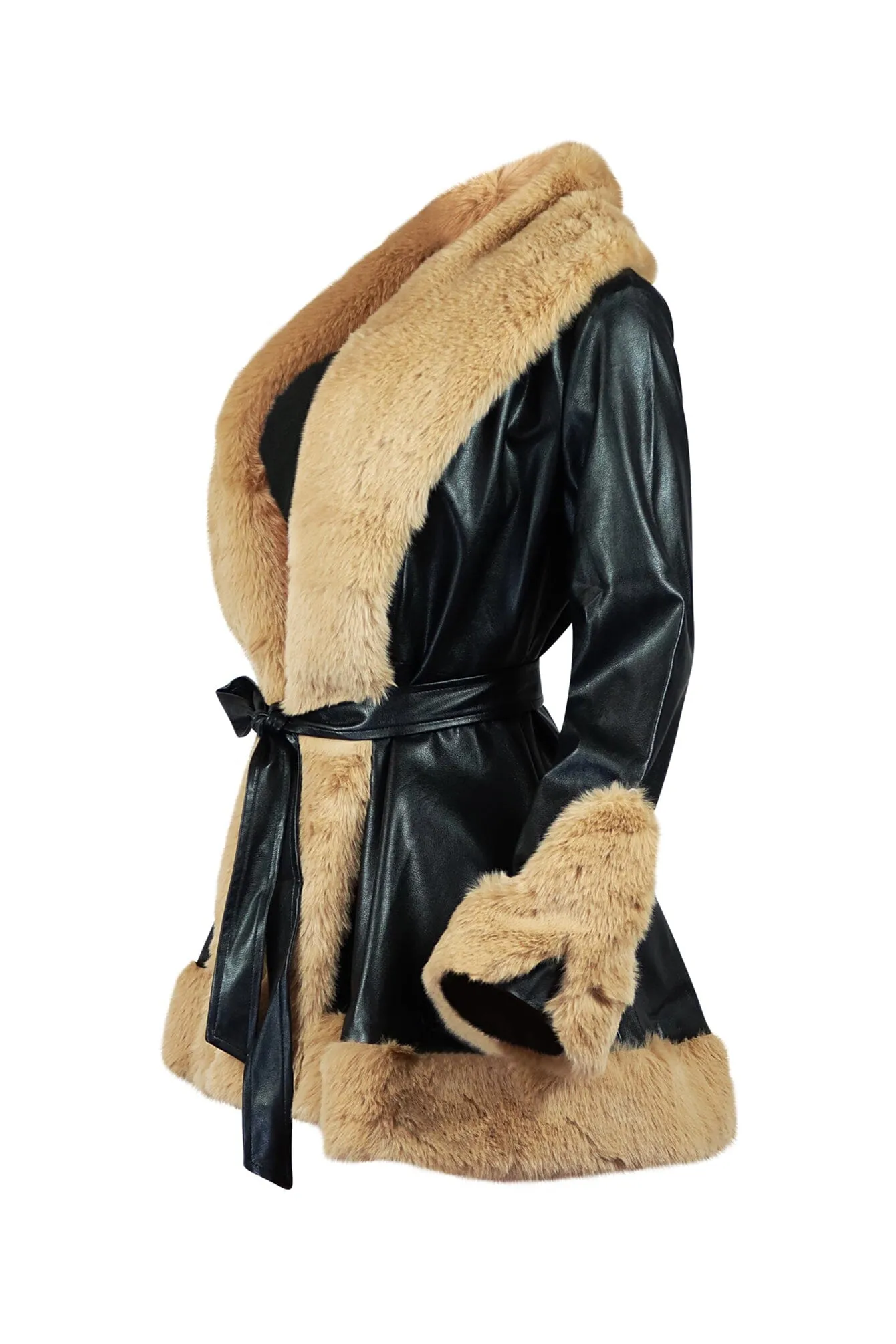 Bronx PU Faux Fur Flare Coat