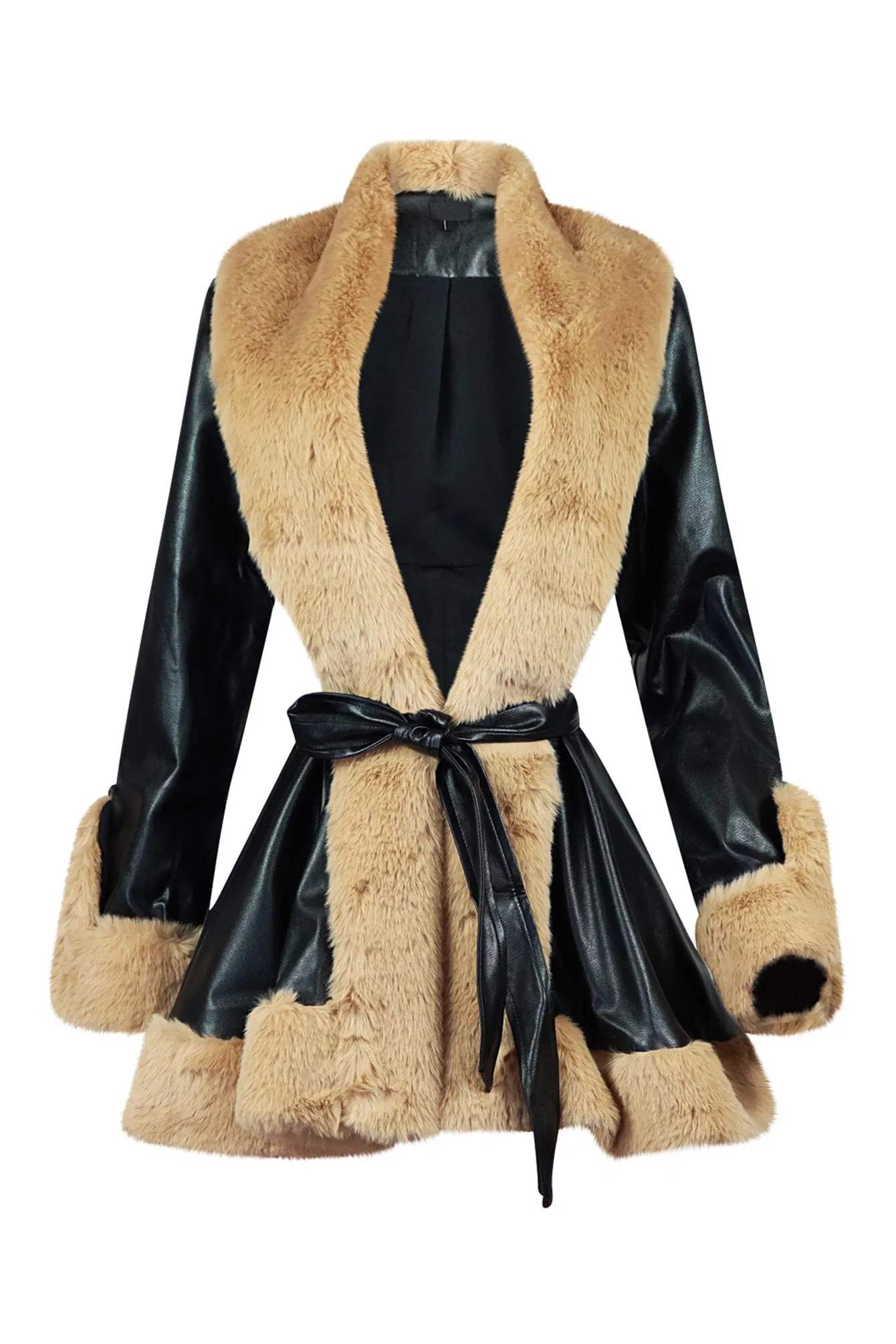 Bronx PU Faux Fur Flare Coat