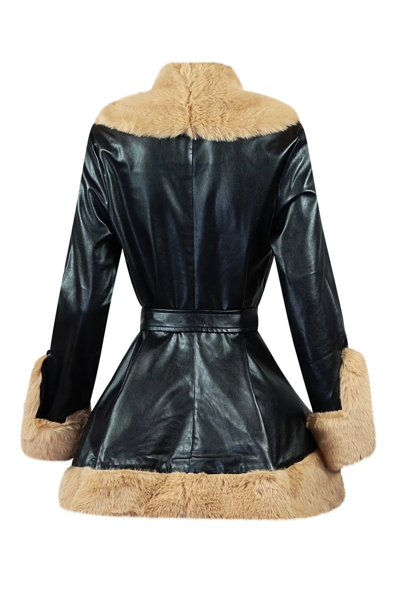 Bronx PU Faux Fur Flare Coat