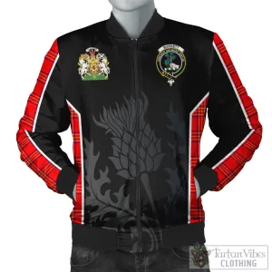 Burnett Modern Tartan Bomber Jacket with Family Crest and Scottish Thistle Vibes Sport Style