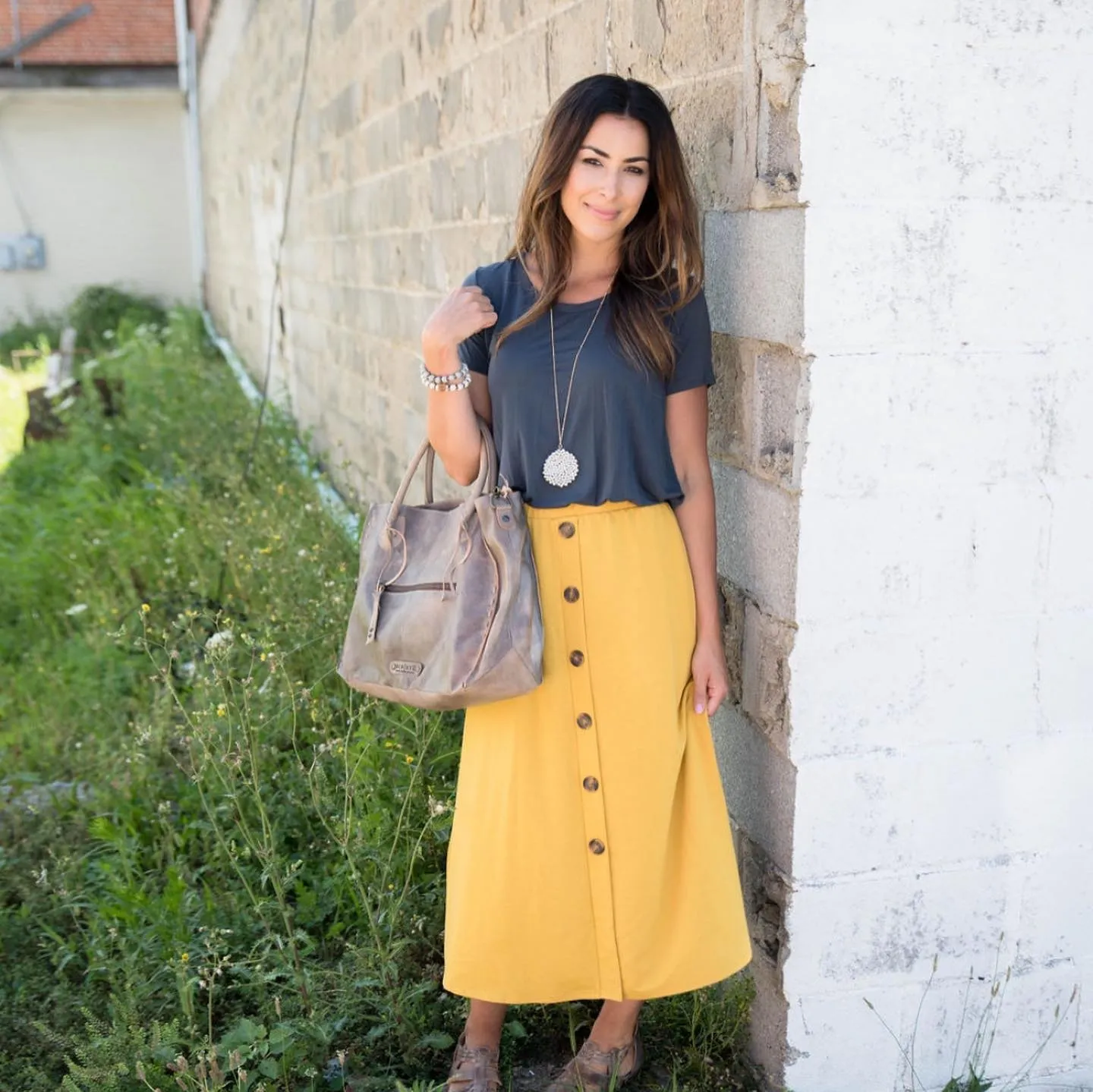 Button Down Midi Skirt