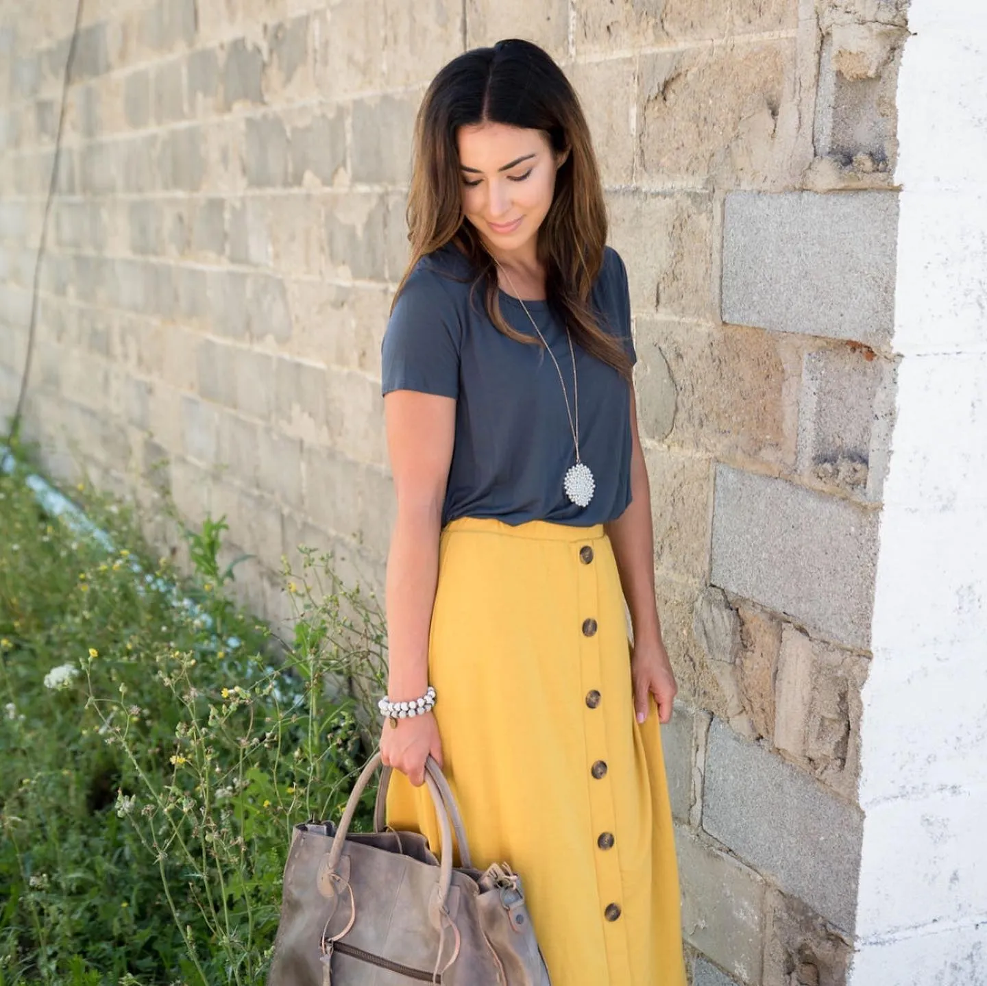 Button Down Midi Skirt