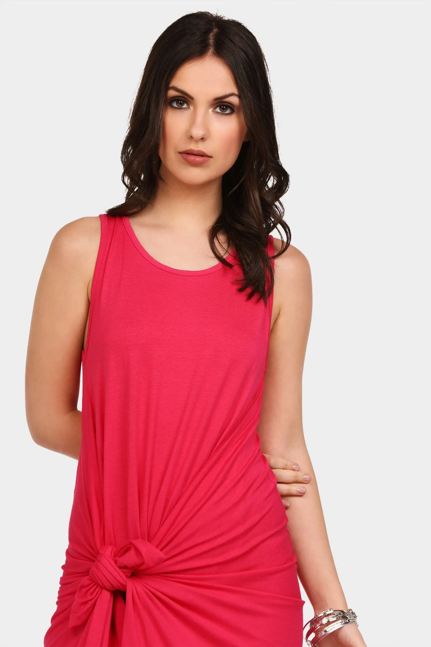 Cerise Pink Twist Front Midi Dress