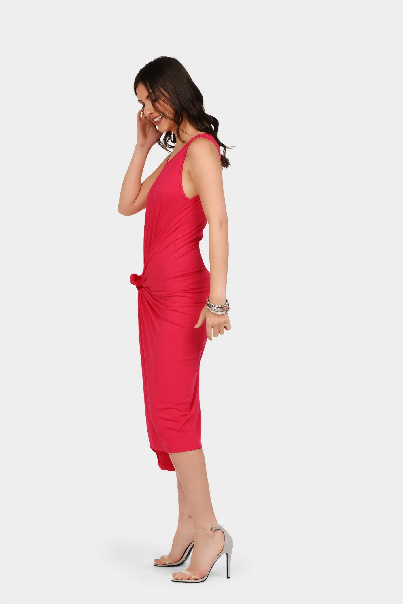 Cerise Pink Twist Front Midi Dress