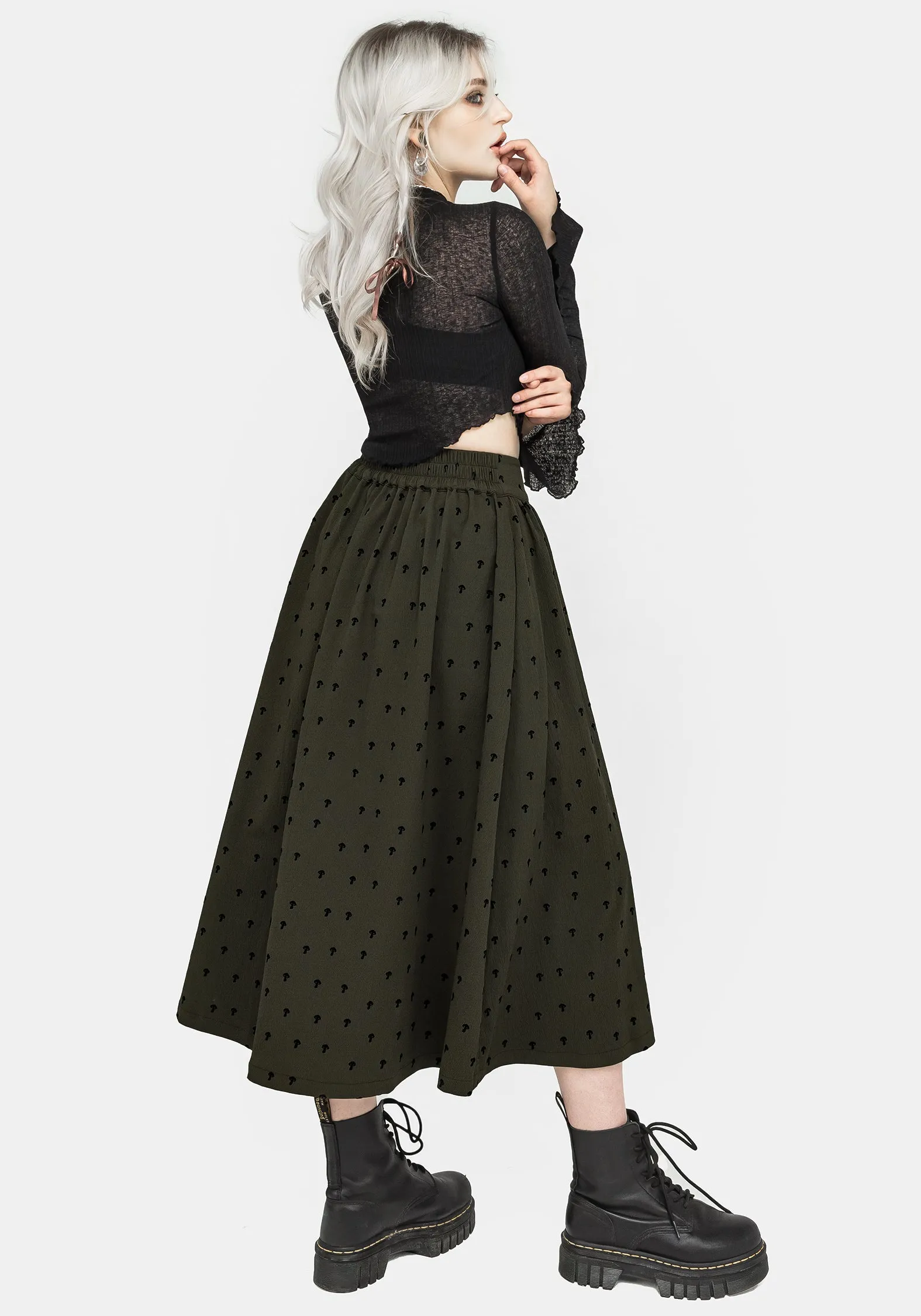 Chanterelle Velour Button Front Midi Skirt