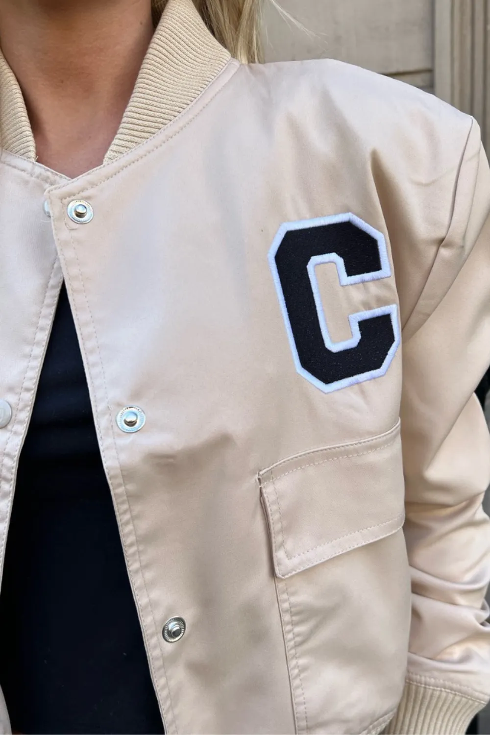 Chicago nude embroidered bomber jacket