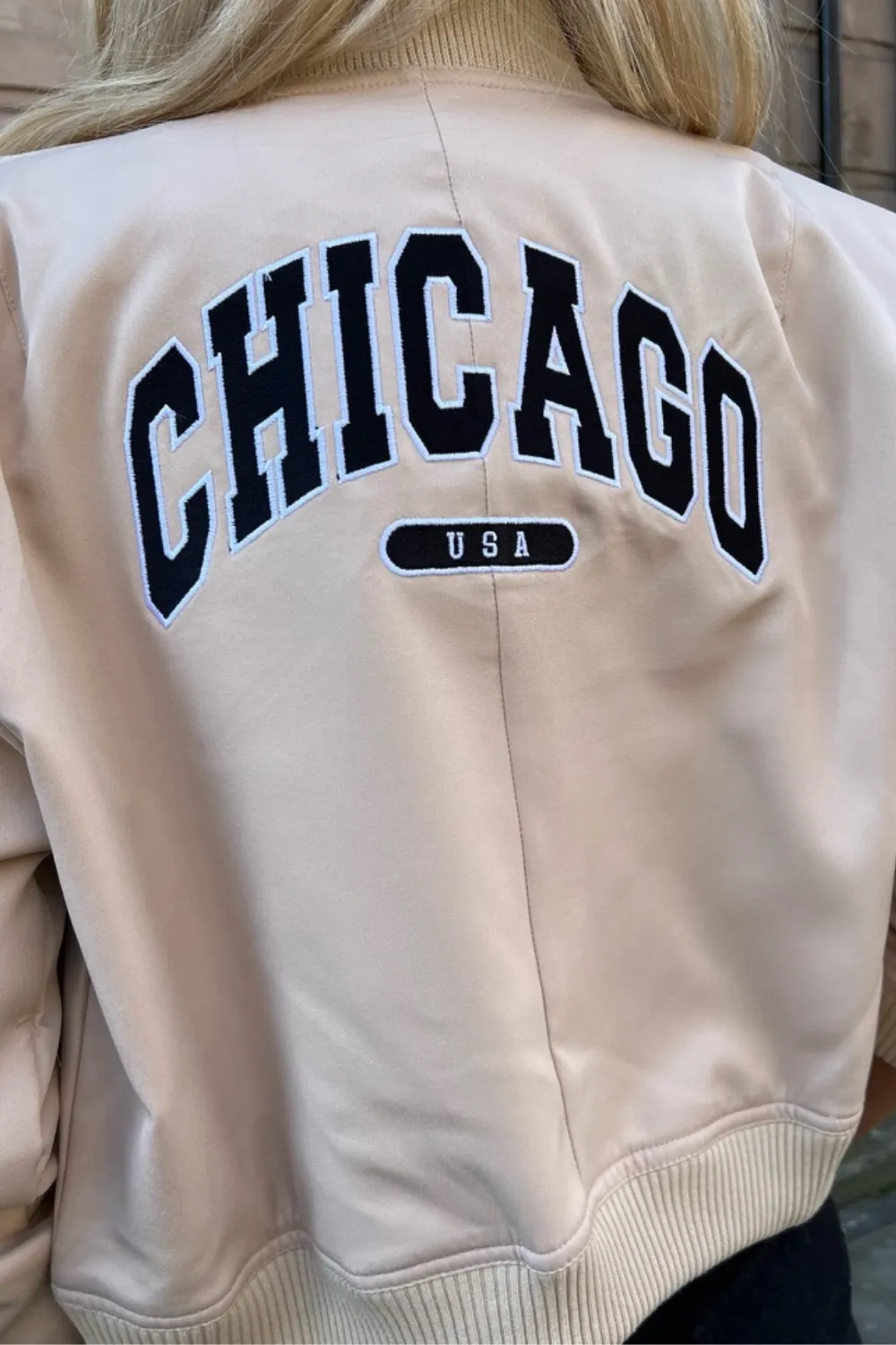 Chicago nude embroidered bomber jacket