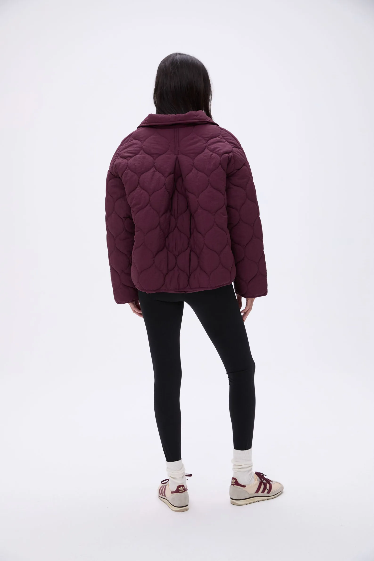 Collared Quilted Boxy Jacket - Dark Cherry