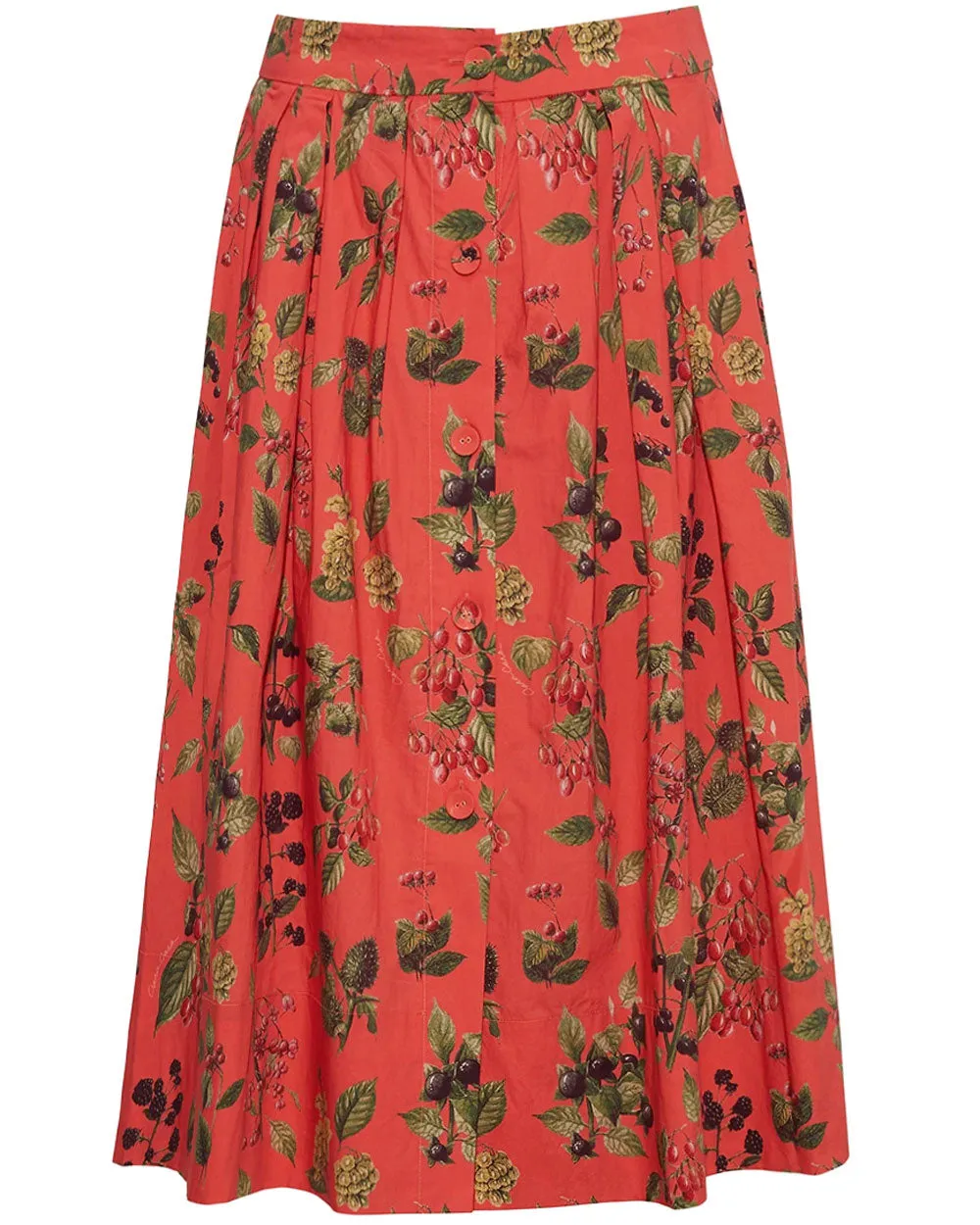 Coral Botanical Marge Midi Skirt