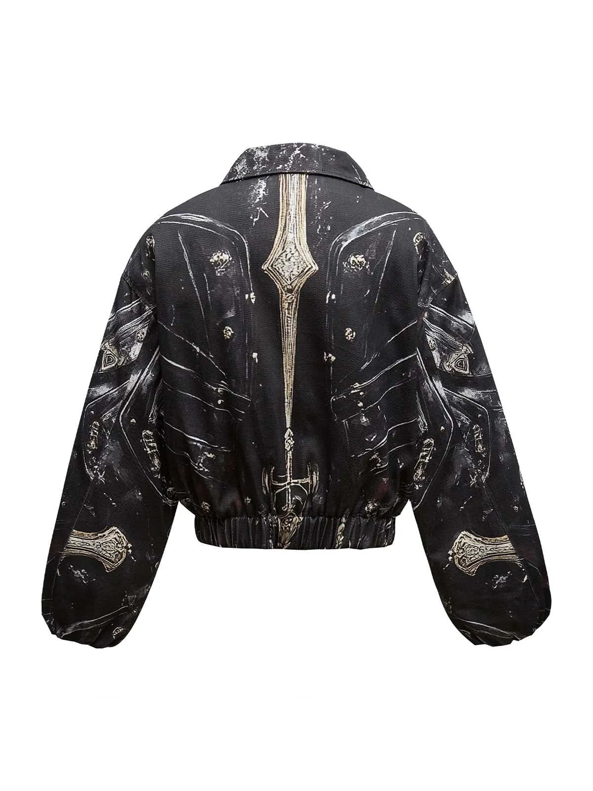 Cross Printed Zip Up Quilted Bomber Jacket