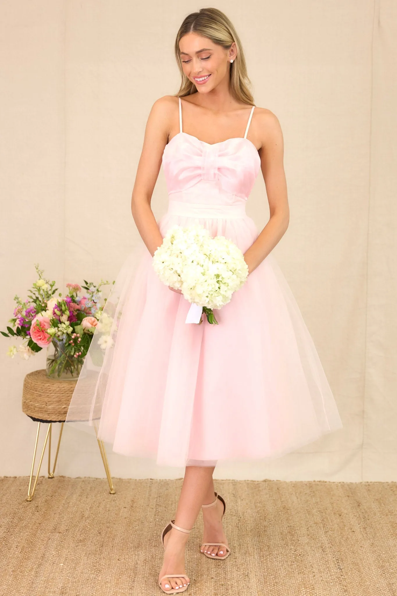 Dance On Air Light Pink Tulle Midi Dress