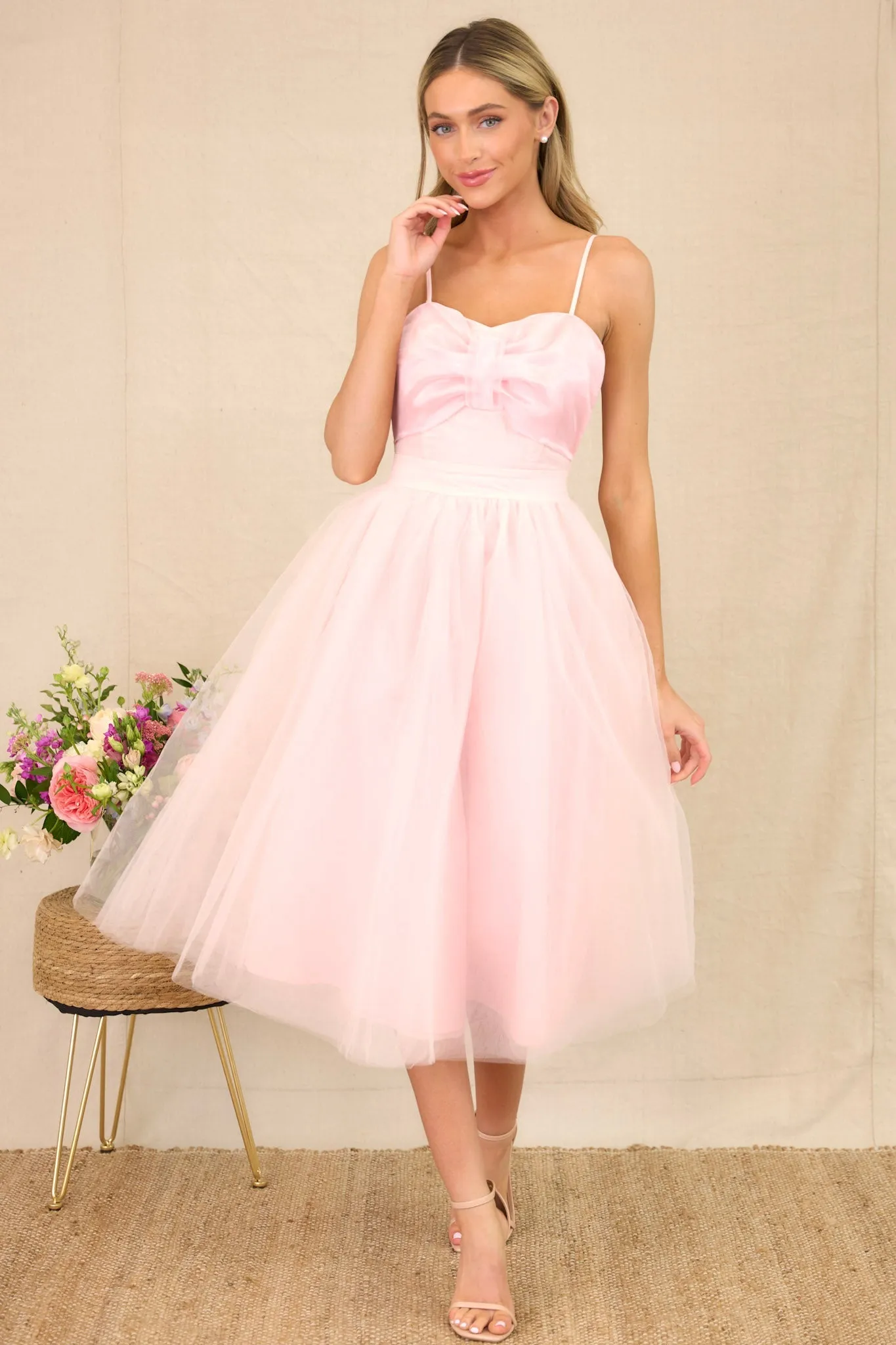 Dance On Air Light Pink Tulle Midi Dress