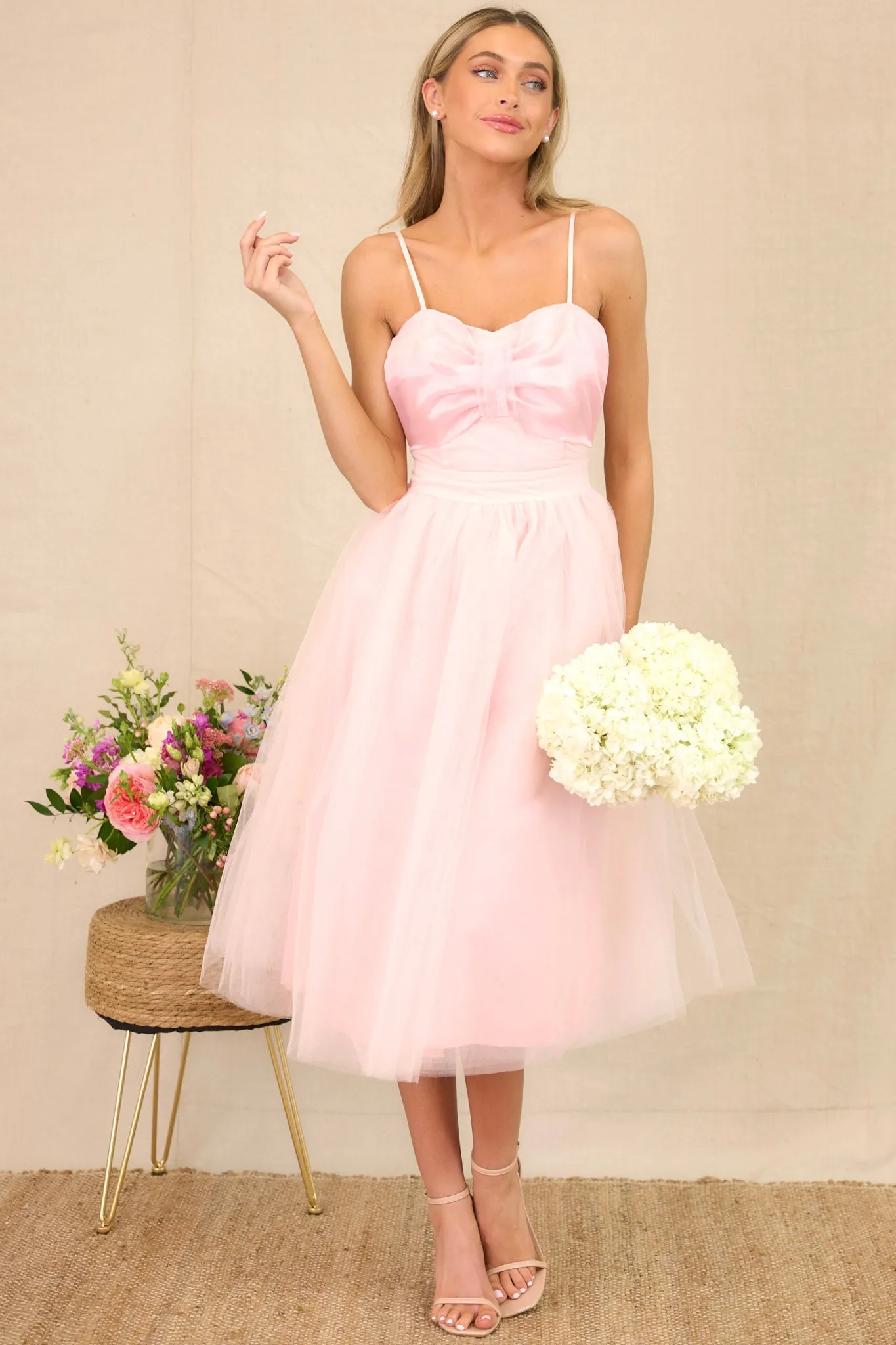 Dance On Air Light Pink Tulle Midi Dress