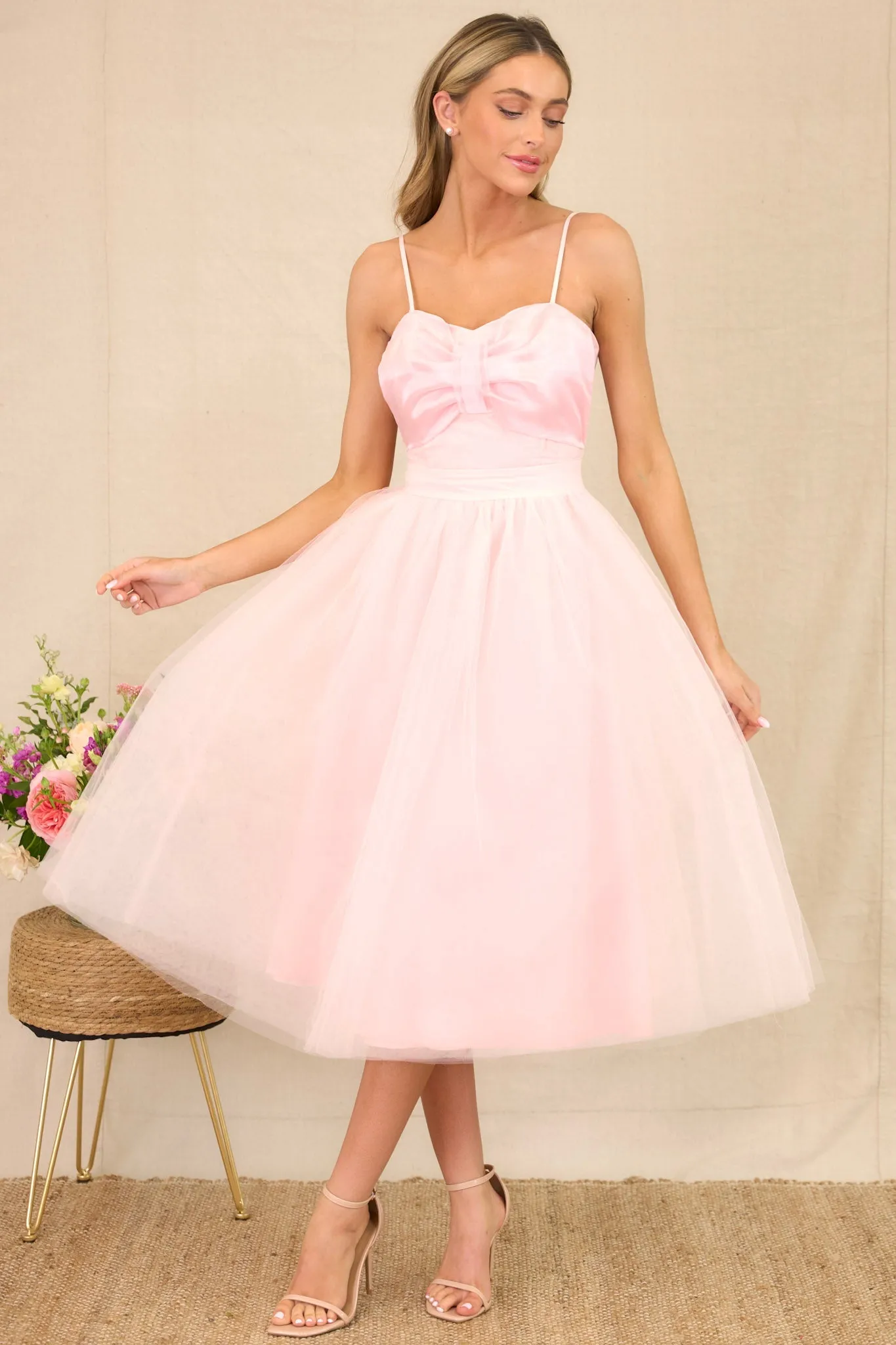 Dance On Air Light Pink Tulle Midi Dress