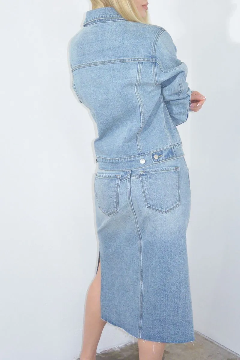 Denim Midi Side Slit Skirt