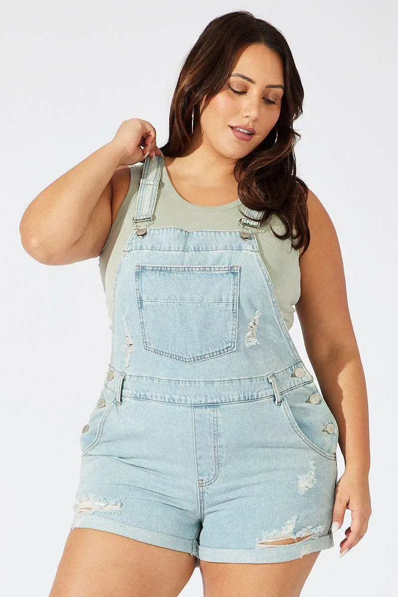 Denim Overall Shorts Distress