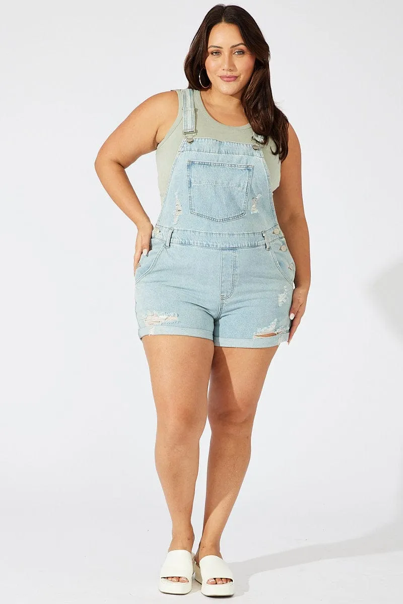 Denim Overall Shorts Distress