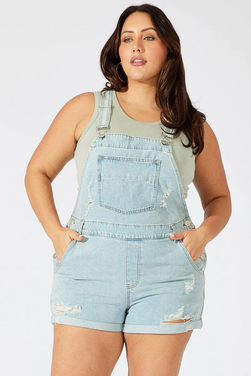 Denim Overall Shorts Distress