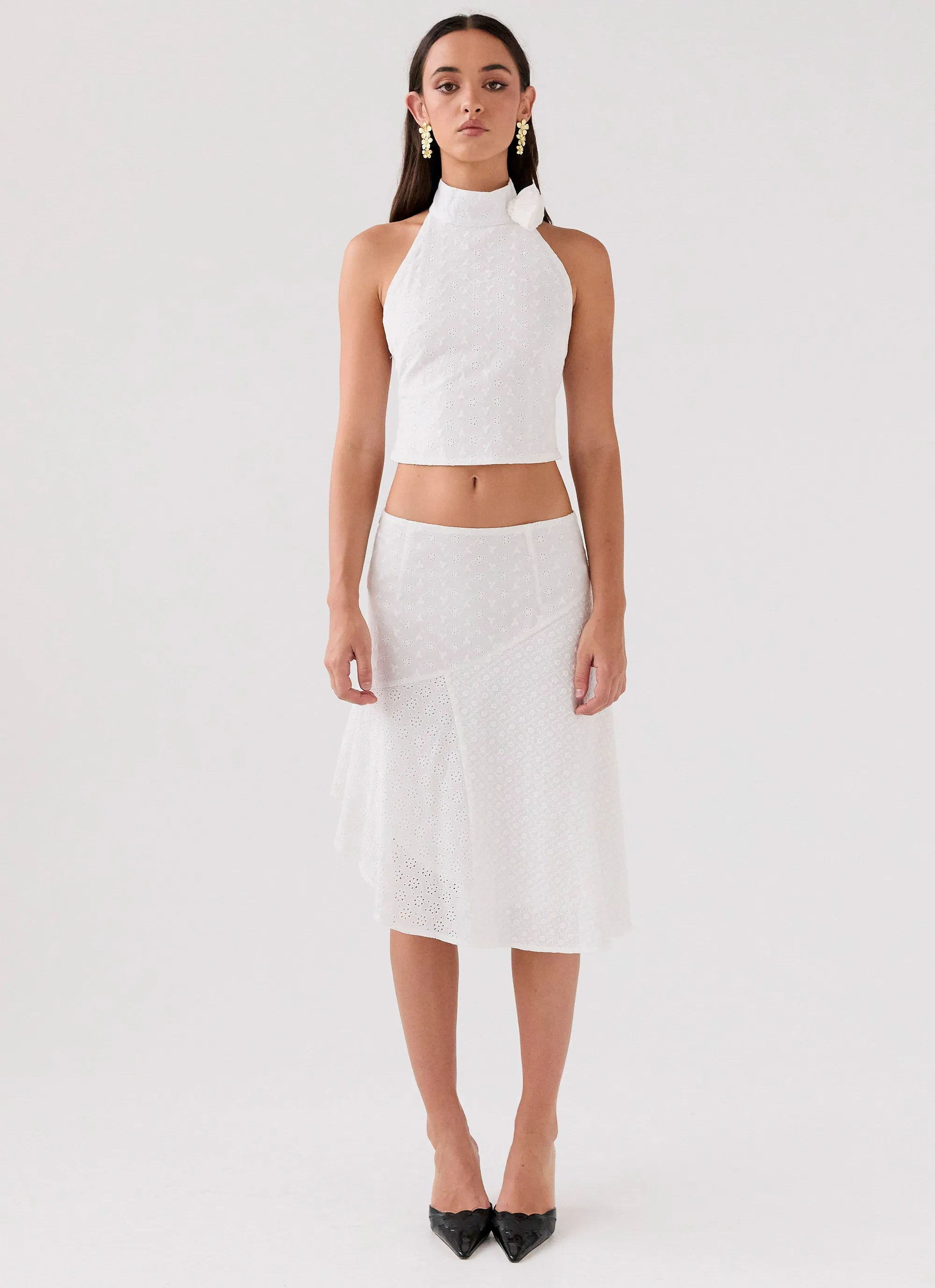 Dewdrop Petal Midi Skirt - Lily White