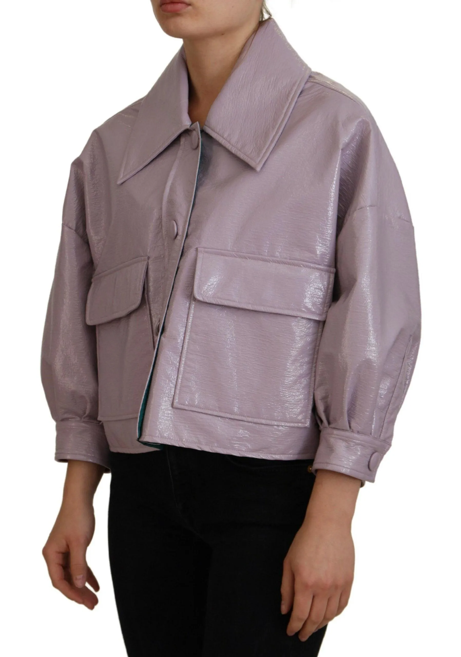 Dolce & Gabbana Purple Cotton Button Down Cropped Jacket