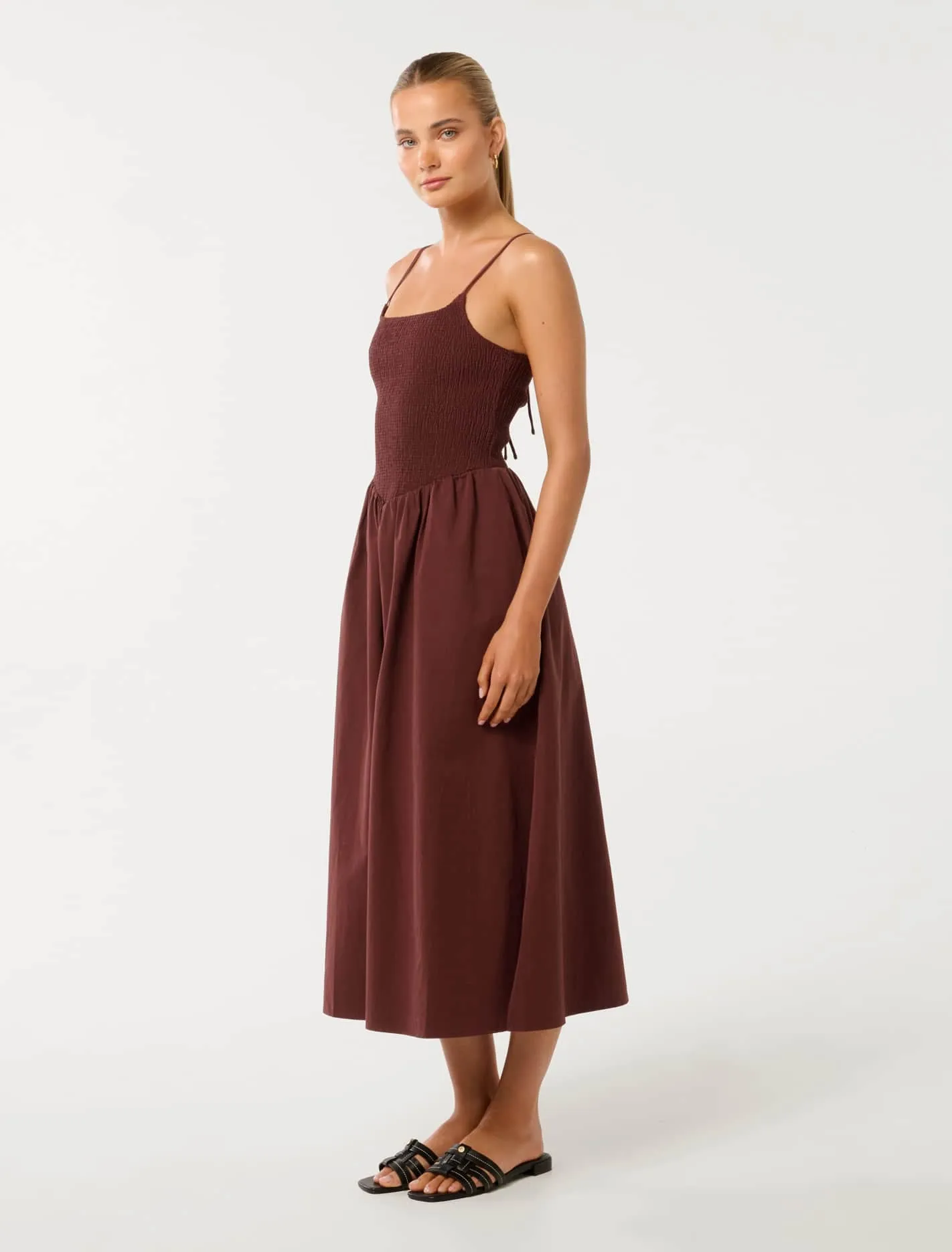 Dylan Shirred Cotton Midi Dress