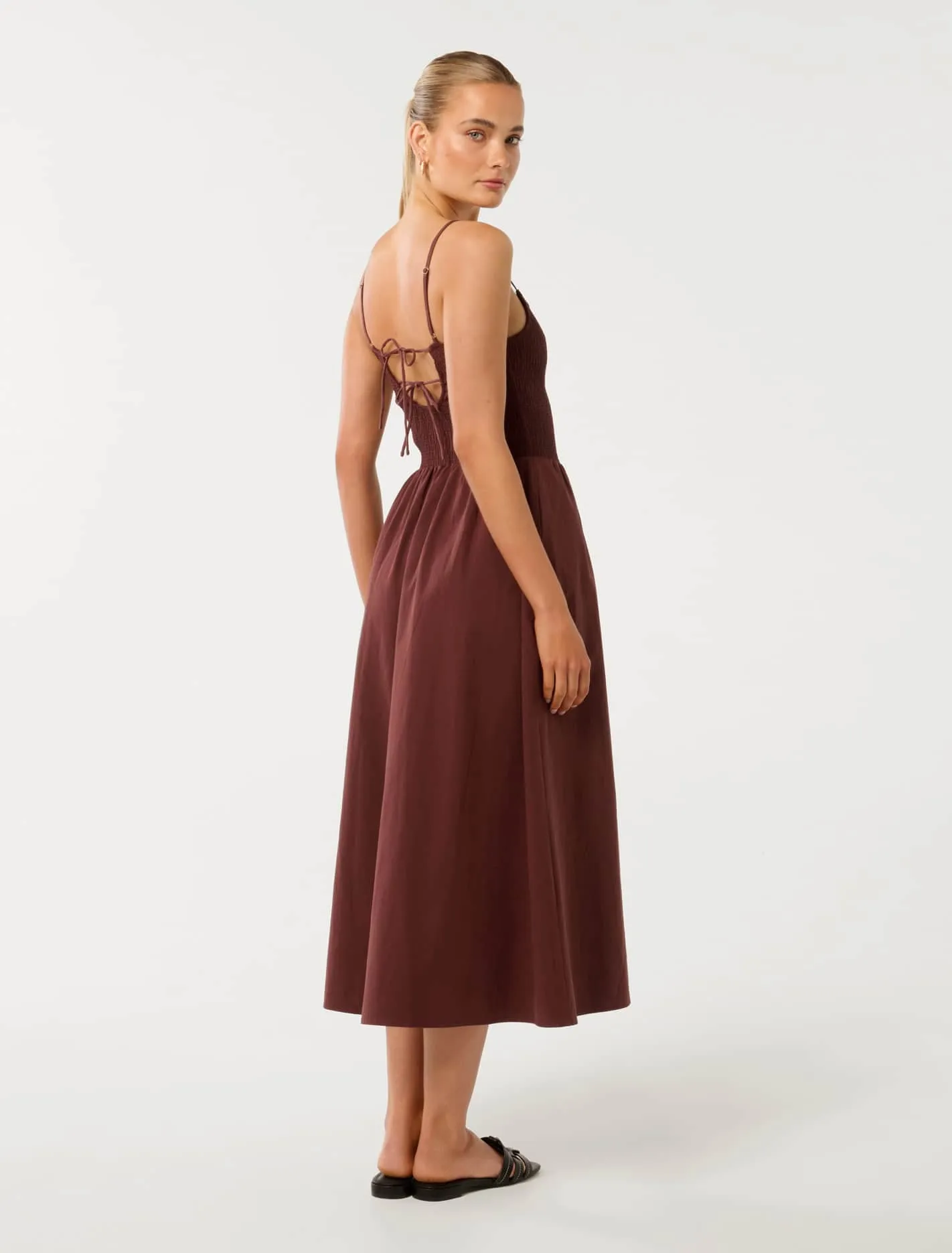 Dylan Shirred Cotton Midi Dress