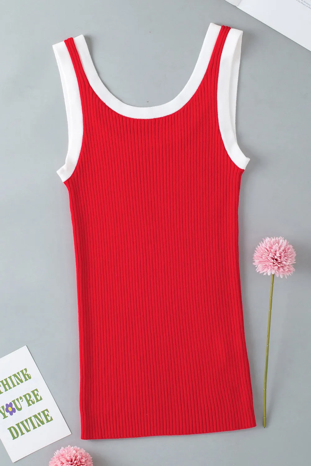 Edge Ribbed Knit U Neck Tank Top