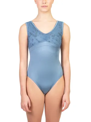 Embroidered Mesh Pinch Front Tank Leotard