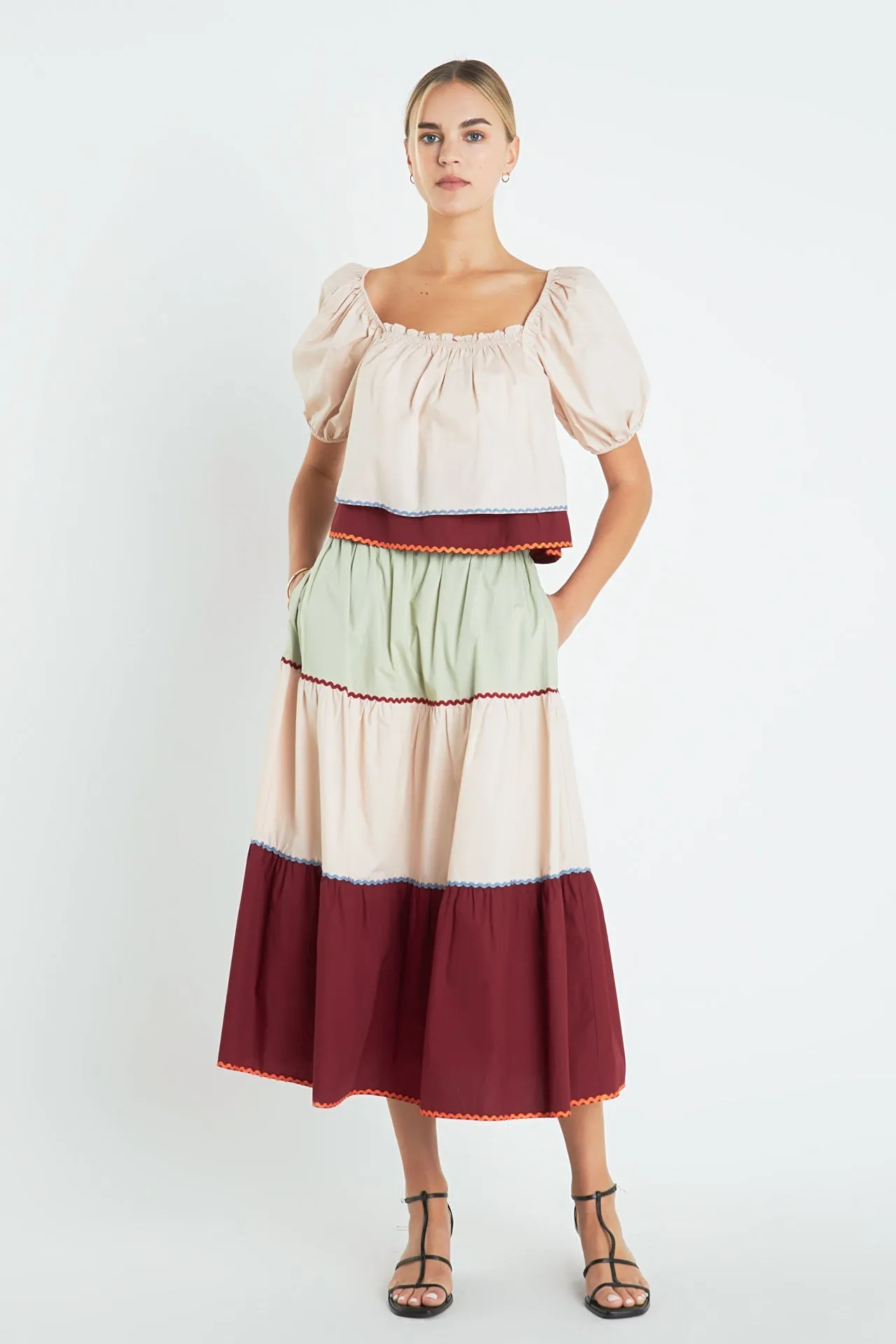 English Factory - Color Block Midi Skirt