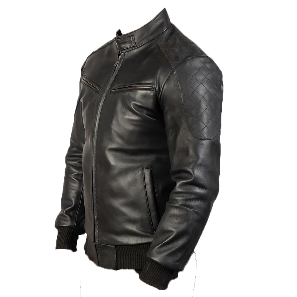 Exotic Quilted Black Leather Jacket For Men