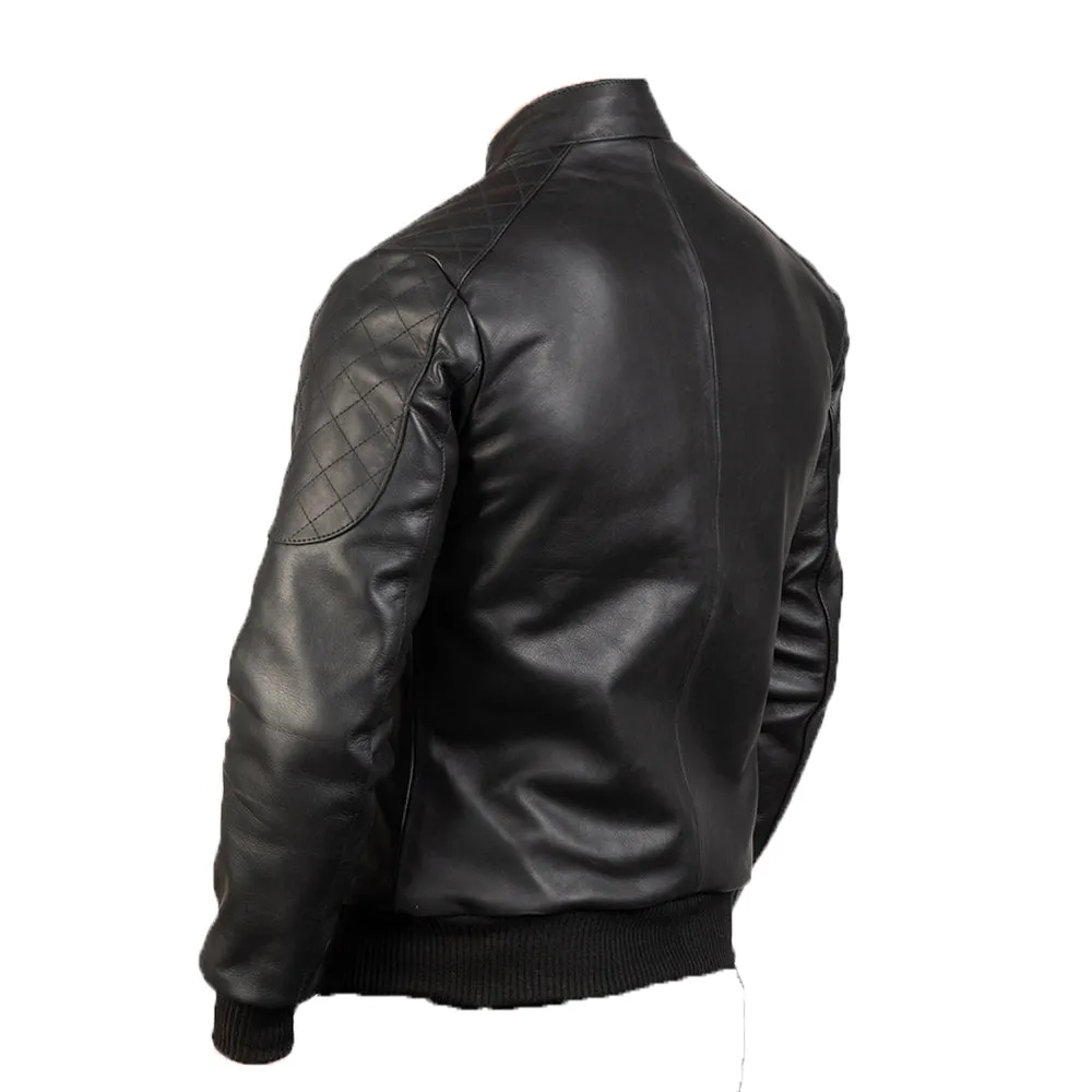 Exotic Quilted Black Leather Jacket For Men