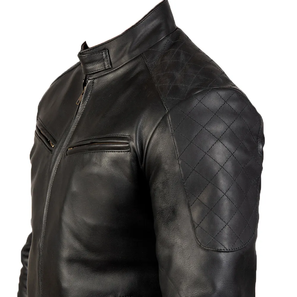 Exotic Quilted Black Leather Jacket For Men