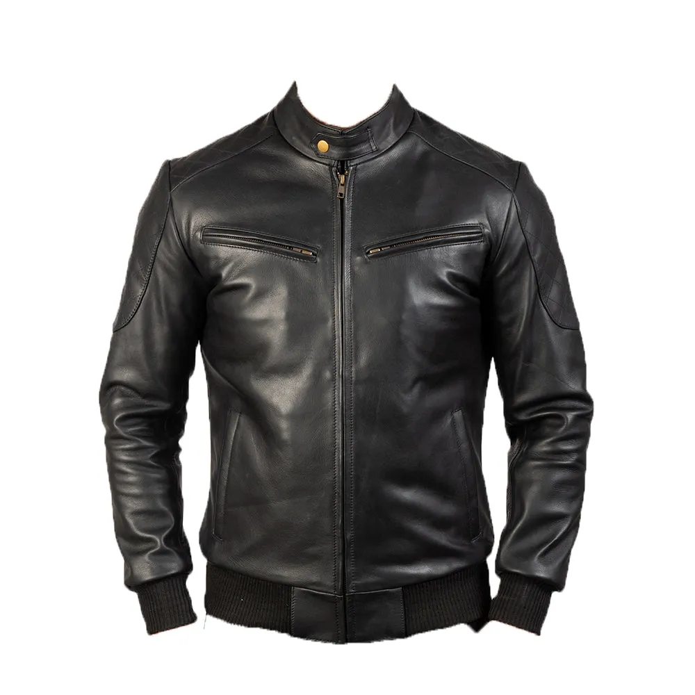 Exotic Quilted Black Leather Jacket For Men