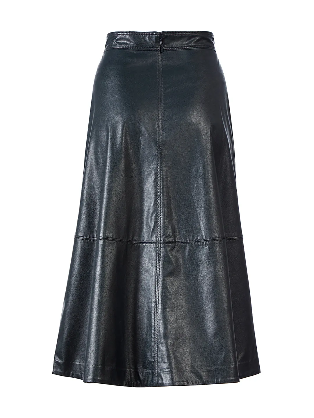 Faux Leather Seamed Midi Skirt in Pine Needle Green