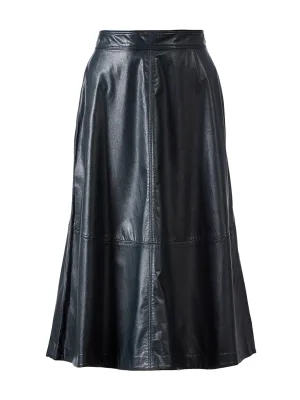 Faux Leather Seamed Midi Skirt in Pine Needle Green