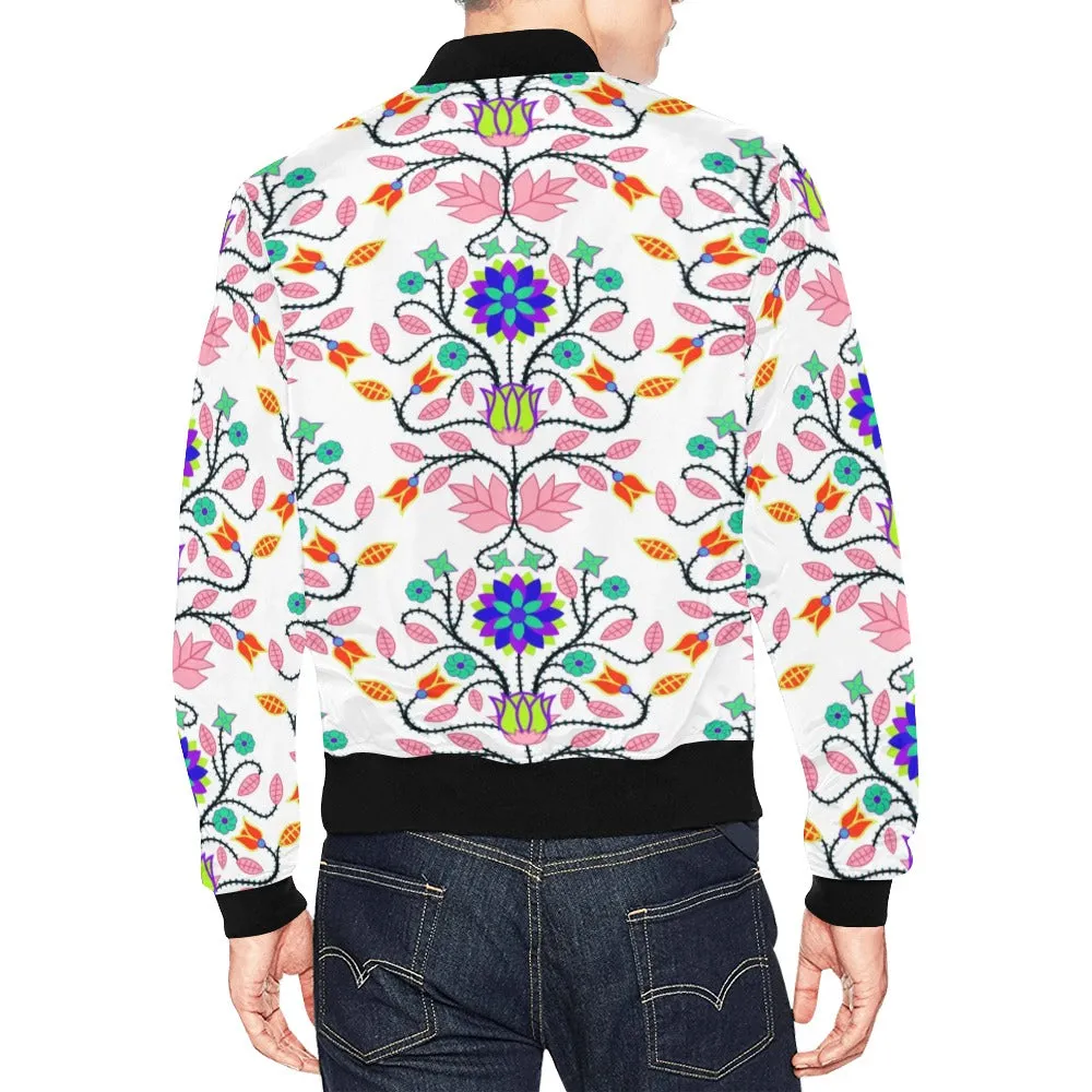 Floral Beadwork Four Clans White Bomber Jacket for Men