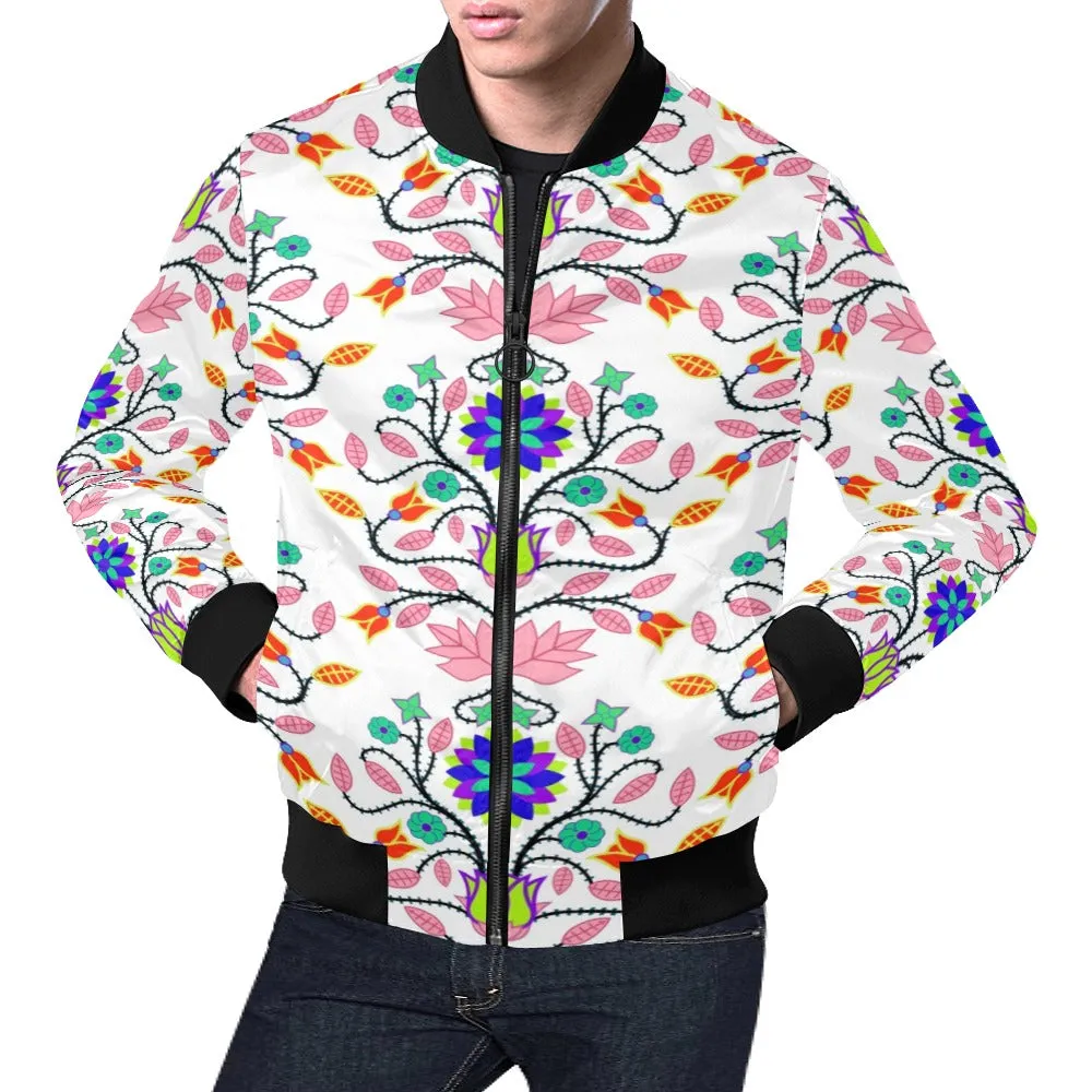 Floral Beadwork Four Clans White Bomber Jacket for Men