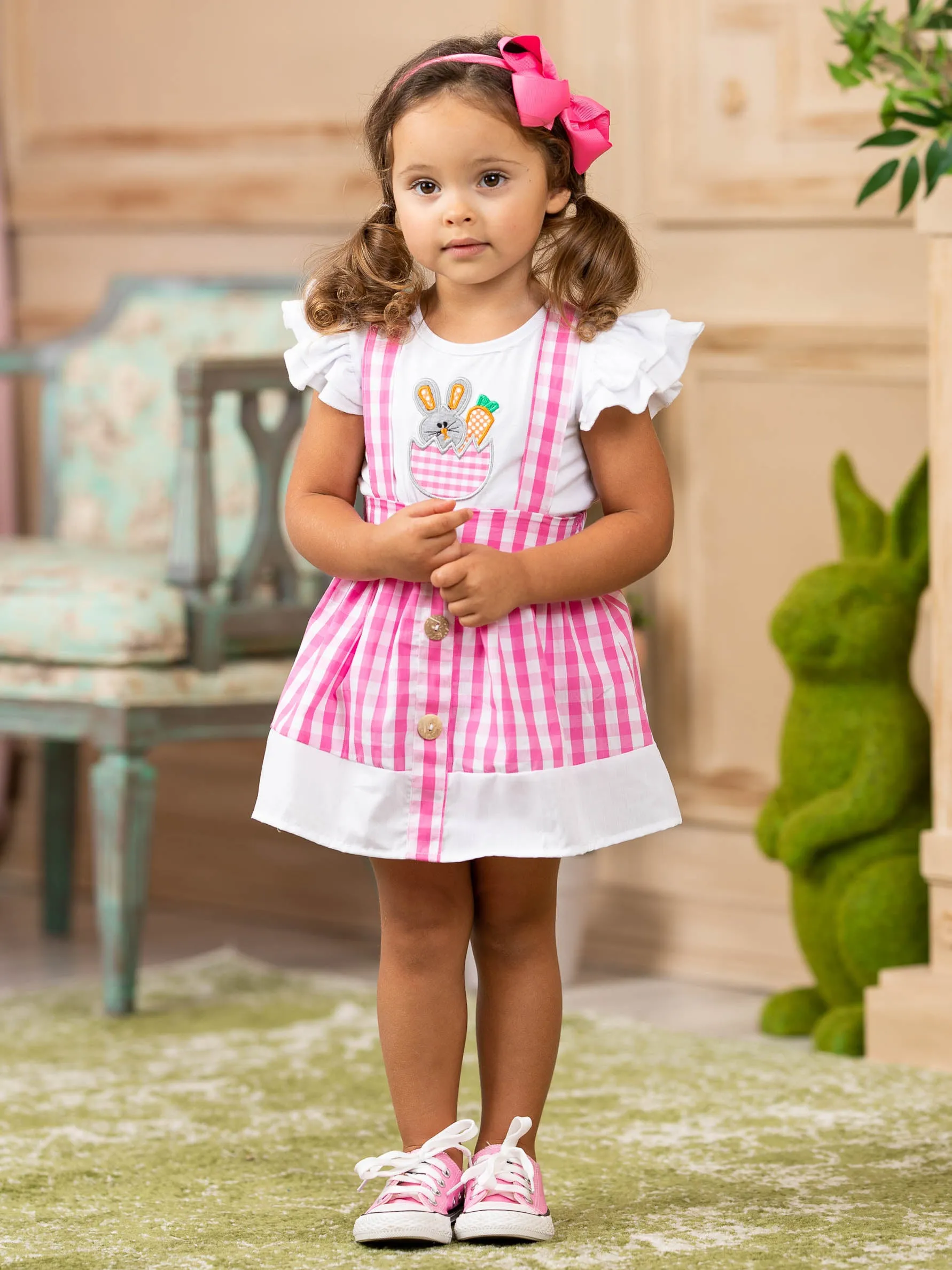 Funny Bunny Plaid Overall Skirt Set